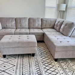 COSTCO grey Chenille Sectional Couch And Ottoman