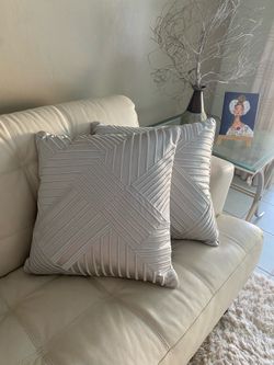 (2) Two silver throw pillows 20 inches by 20 inches 1/2 price from Macys