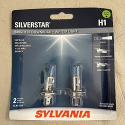 Sylvania H1 SilverStar: Halogen Headlight Bulb, Brighter Downroad and Whiter Light, 2 Pack