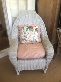 Vintage White Wicker High Back Chair
