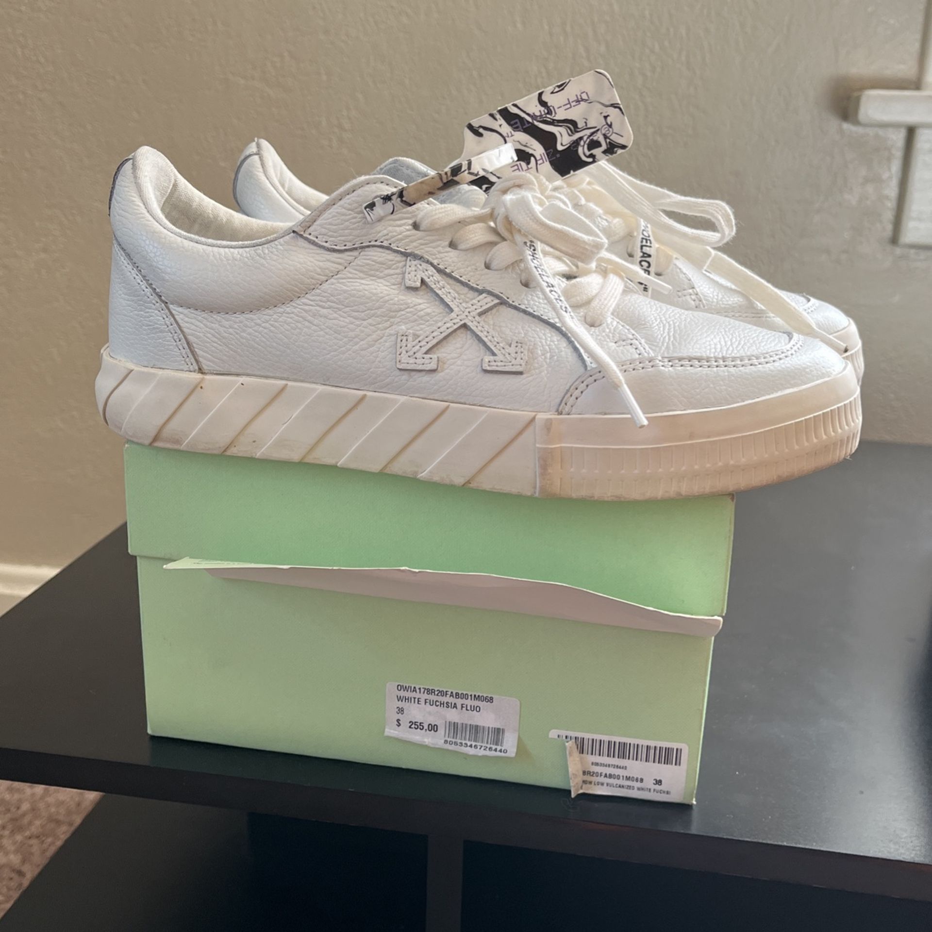 Off White White Fuchsia $150 , All White Jordan 1’s. $150