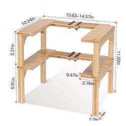 2 Tier Kitchen Spice Organizer, Bamboo Spice Rack Expandable 10.63-14.57in Stackable Cabinet Spice Organizer for Countertops Pantries Cabinets, Bamboo