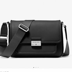New Michael Kors Black Leather Messenger Bag