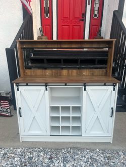 Farmhouse Coffee Bar Cabinet / Buffet with Hutch