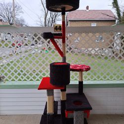 7 1/2' Black & Red Cat Tree. Multi Level