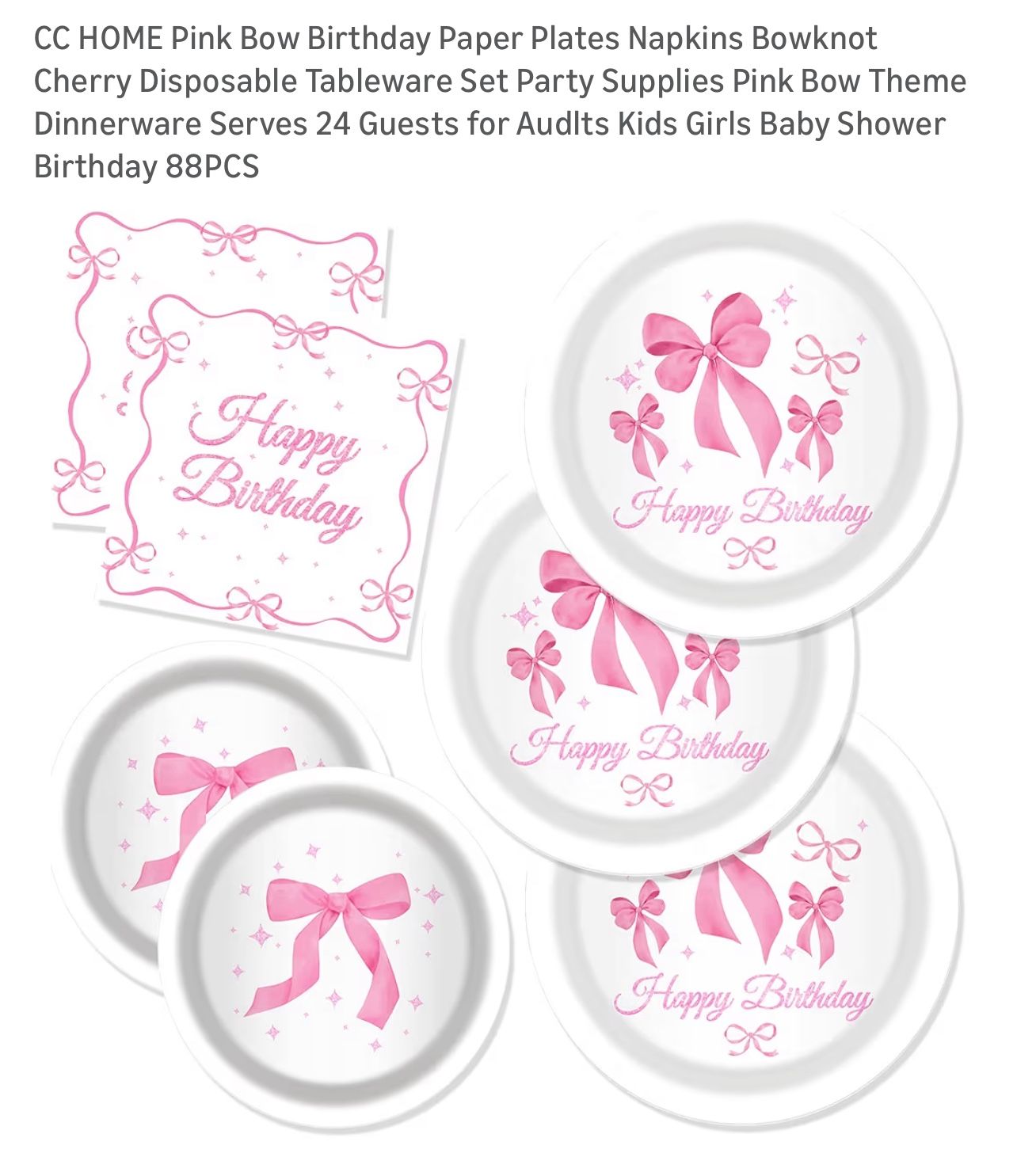 Pink Bow Birthday Plates