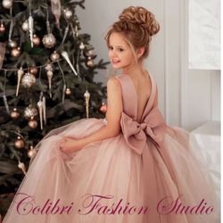 Tutu flower girl dress, Dusty rose girl dress, Blush flower girl dress, Flower girl dress satin, Princess dress, Birthday dress, Boho dress