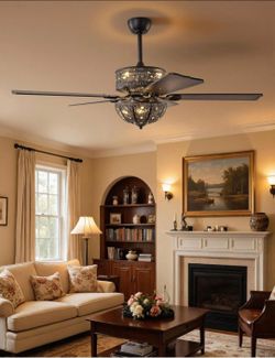 52 Inch Vintage Chandelier Ceiling Fan with Light, Antique Bronze Fandelier
Elegant Victorian Crystal Caged Design,6-Speed Reversible Remote,DC Motor,