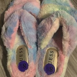 Fuzzy Tie Dye Guess Sildes 