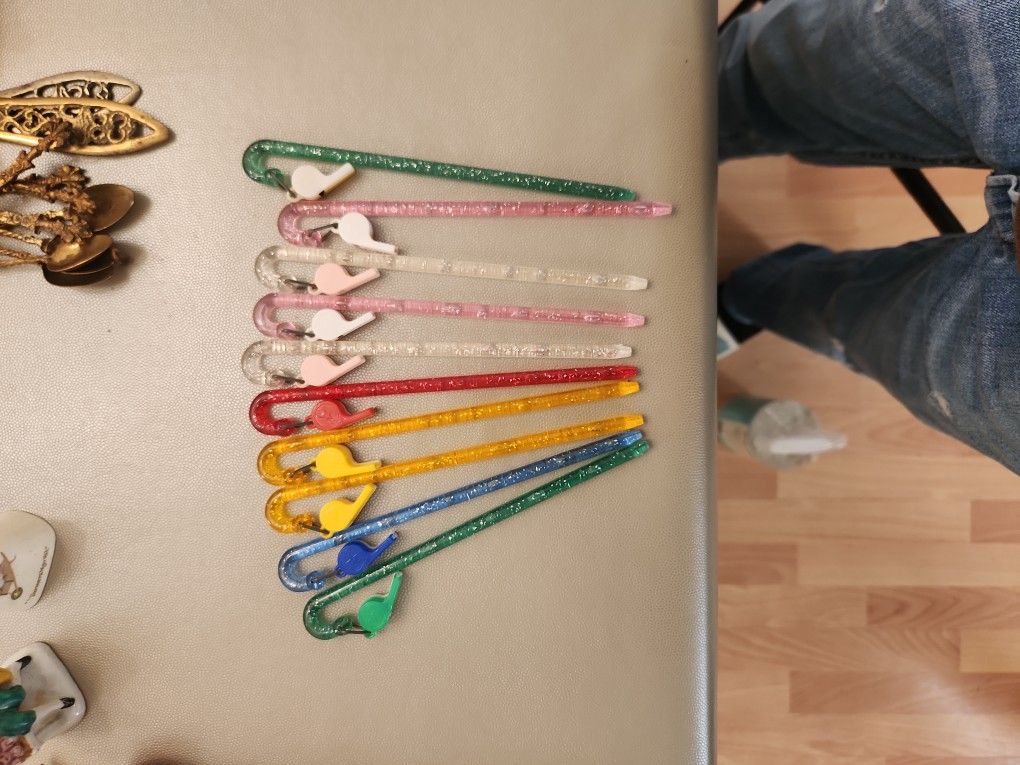 VINTAGE Set of 10 Glitter Swizzle Sticks w/ Whistles ~ Cocktail Barware