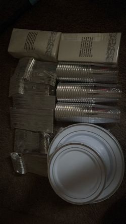Silver plastic dinnerware set