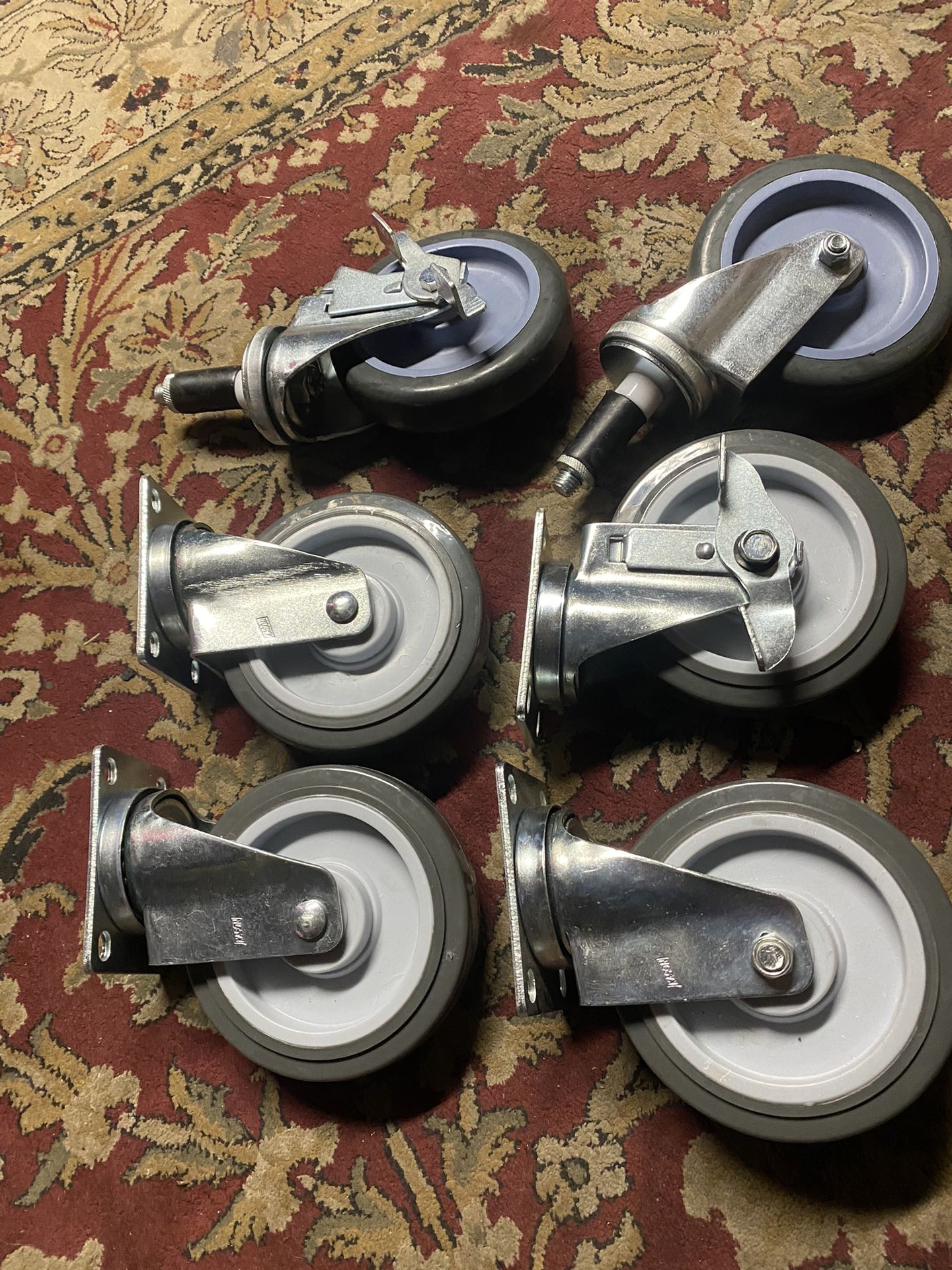 New Caster Kit Medium Duty 2-3/8”x3-5/8”Plate CasterGray Polyurethane 3 Top Brake and 3 Non- Brake Box.