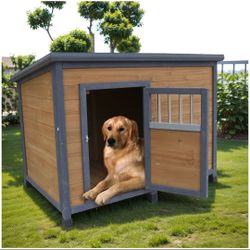 45large solid wood dog house, waterproof PVC plastic roof, breathable wooden doors
