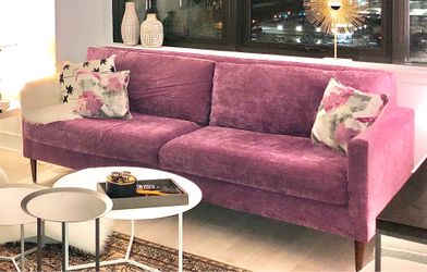 Modern Plum Velvet Statement Sofa - Needs Leg Repair - $75