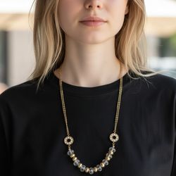 Vintage-inspired Bohemian Statement  Beaded Station Design Gold-toned Necklace. Very Good Condition. This necklace features a beaded station design wi