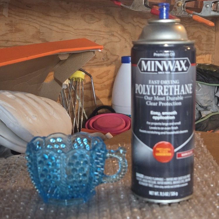 Vintage Hobnail Deep Ice Blue Handled Scalloped Edge Cup