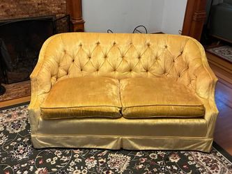 Vintage Yellow Velvet Loveseat
