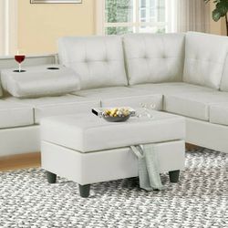 Heights White Faux Leather Reversible Sectional with Storage Ottoman
(Sofa & couch, living room)