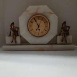 Very Very Rare J.B. Hirschfeld Art Deco Lady Gay Chick Onyx Marble Clock 17"×10"×3 1/2"