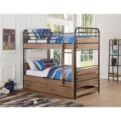 Brand New Antique Oak/Gunmetal Twin/Twin Bunk Bed