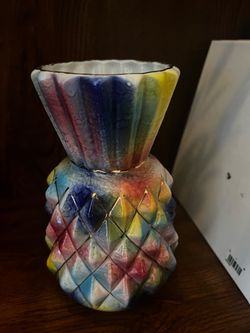 Vintage Ceramic Pineapple Vase Rainbow Glaze