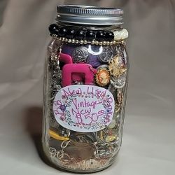 Mystery Jar With 2 Lb 9 Oz Of Jewelry Clean Sparkling Vintage-New WEARABLE-BROKEN 