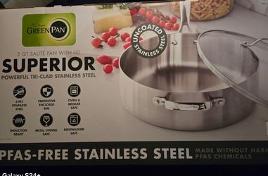 GreenPan Superior 5 Qt Stainless Steel Sauté Pan with Lid