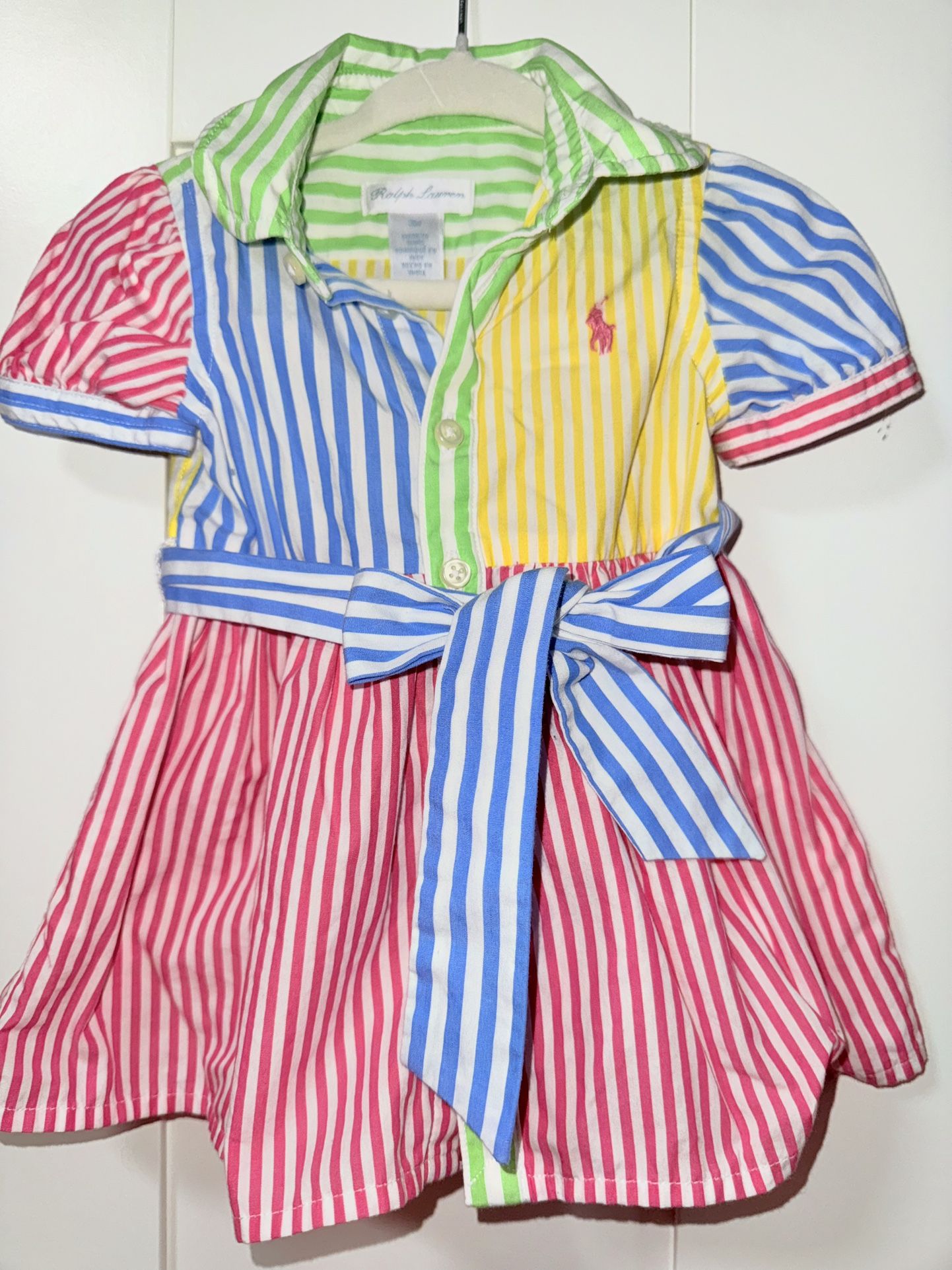 Ralph Lauren Multicolor Striped Dress with Bow 0-3 M