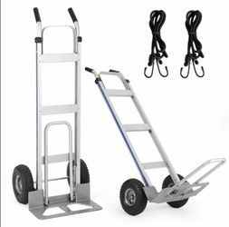 Durable Aluminum Hand Truck with 272 Kg Capacity, Foldable Platform with Extendable Base, 25 cm Pneumatic Wheels, Includes 2 Elastic Cords, Perfect fo