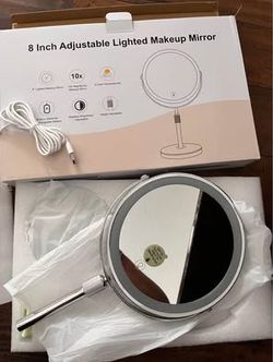 Makeup Mirror with Lights, Height & Brightness Adjustable with 10x Magnification, 8" Rechargeable Double Sided Vanity with 3 Colors Lights  Brand New 