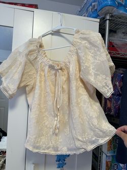 Cream Floral Embroidered Peasant Blouse