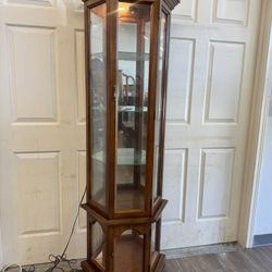 Lighted Curio Cabinet – Glass Display – Hexagon Design – 2 Doors
