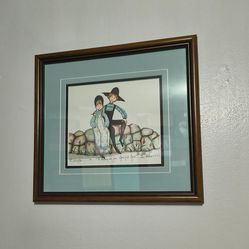 1987 SIGNED - NUMBERED 509/1000 AMISH BOY - GIRL STONE FENCE - WALL ART 15"×14"