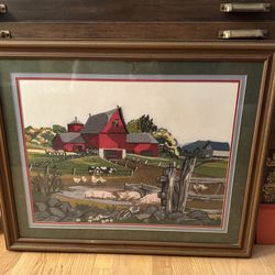 Vintage Barn Yard Crewel Picture