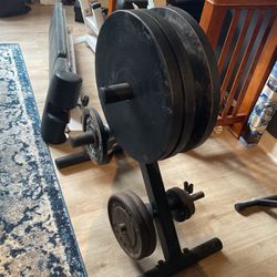 Weight Holder With Full Set Of Weights + Bench Bar