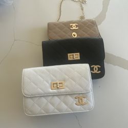 Designer Hand Bag.  Classic Quilted Leather Shoulder Bag With Chain