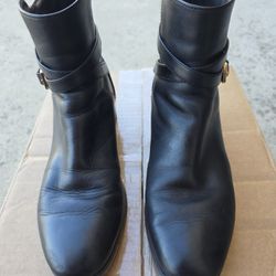 Tory Burch Womens Black Leather Ankle Boots Size 8 1/2