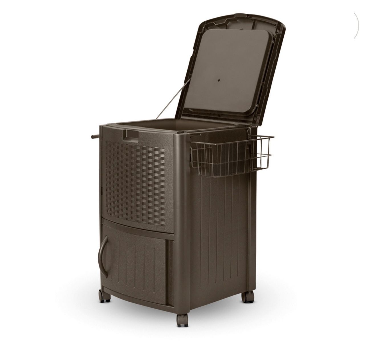 Suncast 77-Quart Wheeled Outdoor Wicker Cabinet Cooler