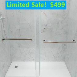 72 in. W x 76 in. H Double Sliding Frameless Shower Door in Brushed Nickel with Smooth Sliding and 3/8 in. Glass