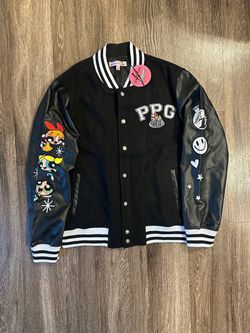 Dolls Kill x The Powerpuff Girls Black Varsity Jacket Patches Snap Pockets XL