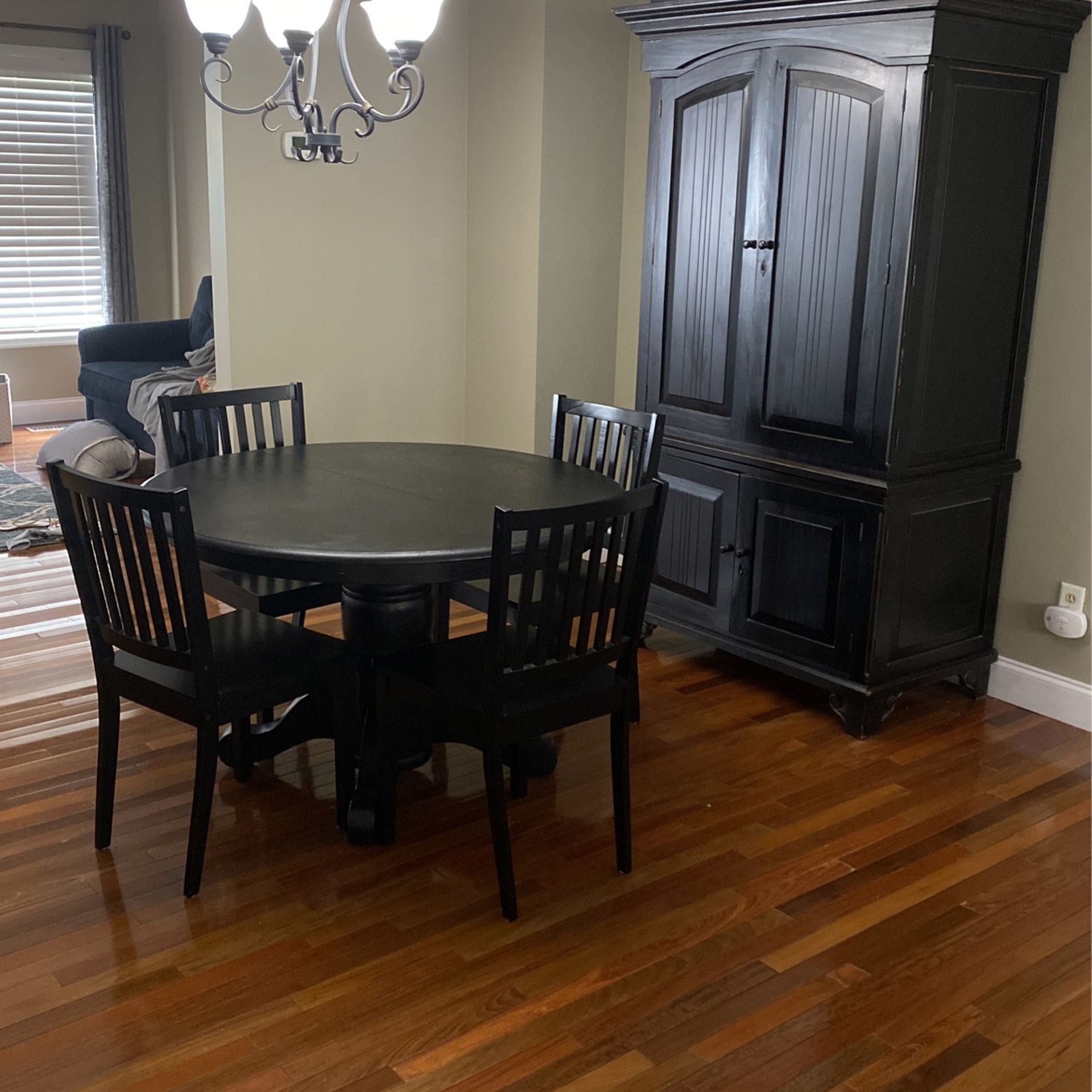 Round Dining Room Table, Chairs And Armoire