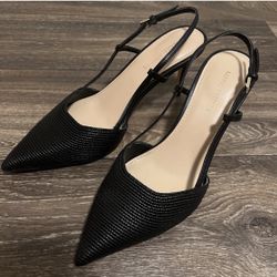 Marc Fisher Favia Black Textured Pointed Slingback Pumps Size 8.5