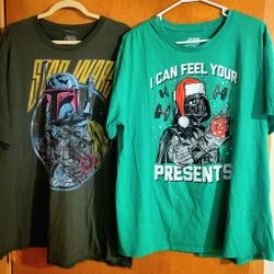 STAR WARS: 2 SHIRTS, PREOWNED, Darth Vader XXL, Bobba Fett XXXL, Firm.
