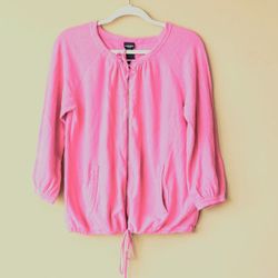 Canyon river blues baby pink zip up sweater top Long sleeve shirt Women's Size L Large sweatershirt 