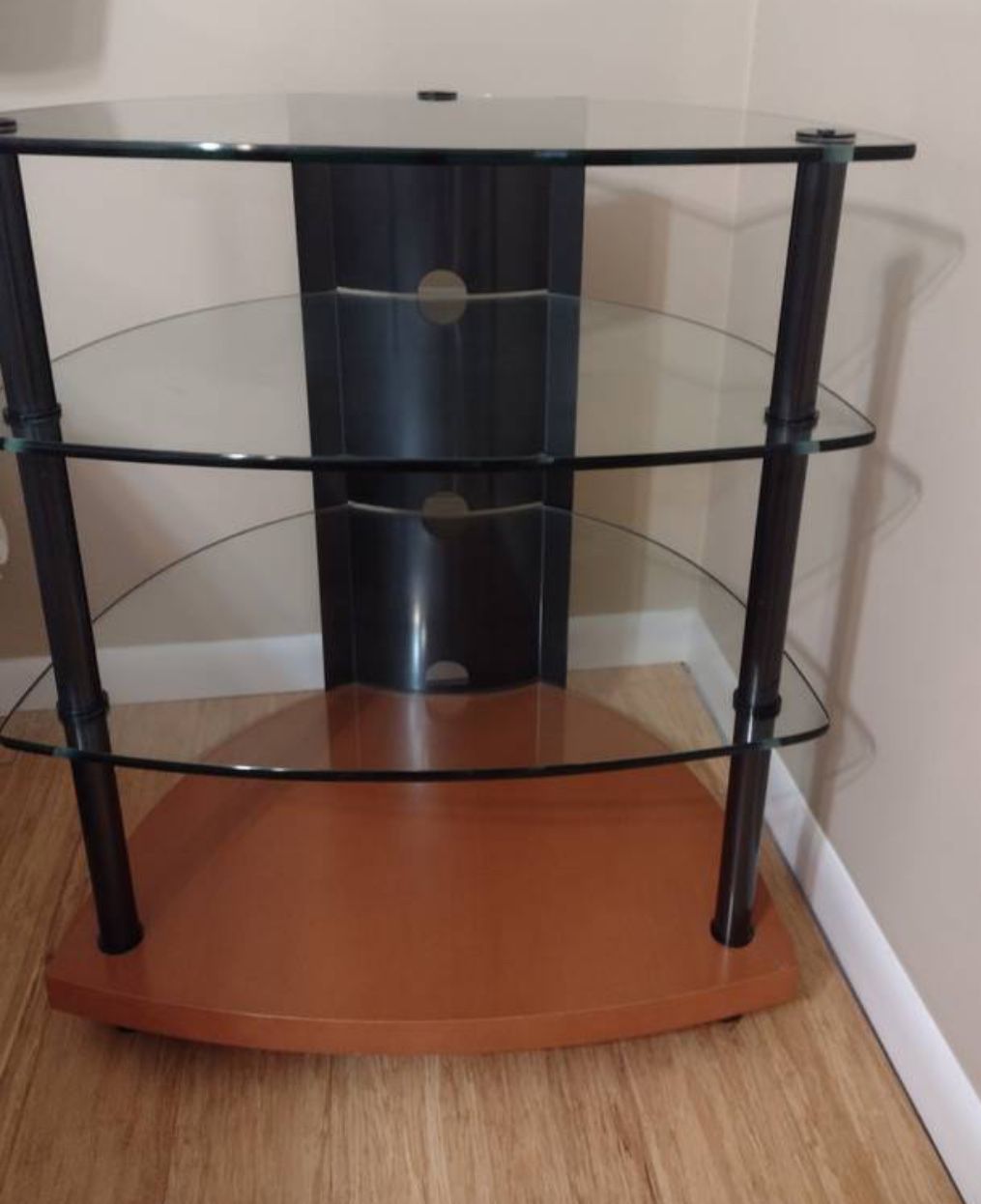 TV media stand/ corner display/ entertainment with glass shelves 