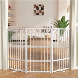 🐾 36" 3 Panel White Metal Freestanding Gate, New