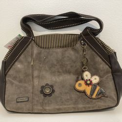 NWT Chala Bowling Zip Tote Shoulder Large Bag Stone Gray; Bee Coin Purse