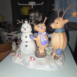 Partylite Snowman Reindeer Candle Holder Porcelain 