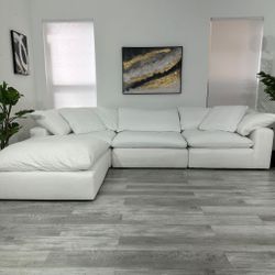 SECTIONAL MODULAR CLOUD NIXON WHITE  FABRIC WITH OTTOMAN - FREE DELIVERY  