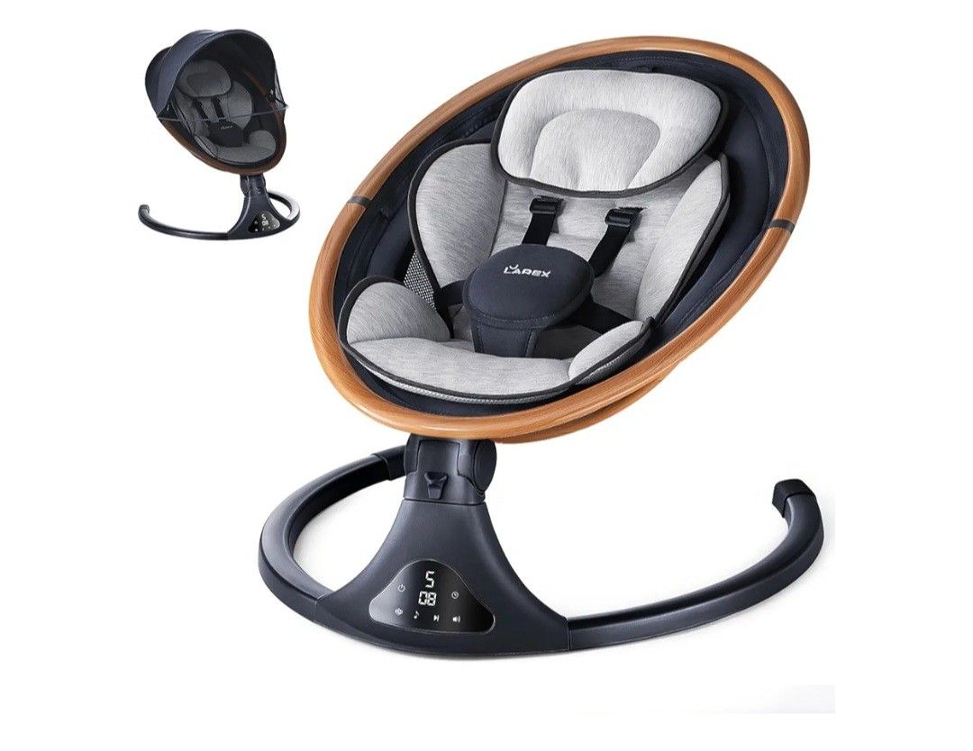 LAREX Baby Swing to Toddler Electric Infant Swing Portable for Newborn Boy Girl, 5 Sway Speeds with Remote Control, 12 Preset Melodies and Bluetooth,